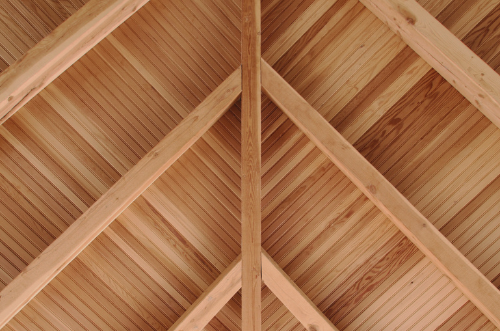T&G wood panels on a ceiling
